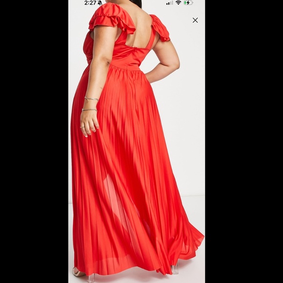ASOS DECISION Curve Ruffle sleeve pleated maxi dress in red Size US 20 - Picture 3 of 12
